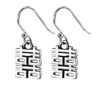 WOZUIMEI Ancient Style Earring S925 Sterling Silver Chinese Style Happy Word Earrings Simple Glossy Double Happiness Earrings Silver Earrings WomenDouble Happiness Earrings