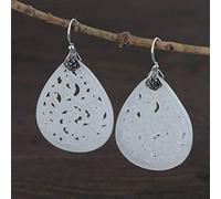 WOZUIMEI Chinese Style Earrings Eardrop S925 Silver Antique Thai Silver Earrings Female Fashion White Chalcedony Hollow Pattern Silver EarringsAs Shown