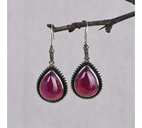 WOZUIMEI Chinese Style Earrings Eardrop S925 Silver Fashion Water Drop Synthetic Red Corundum Earrings Female Thai Silver Retro Simple Silver EarringsAs Shown