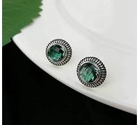 WOZUIMEI Chinese Style Earrings Eardrop S925 Silver Inlaid Earrings Fashion Round Faceted Retro Green Crystal Earrings Women's Hypoallergenic EarringsAs Shown