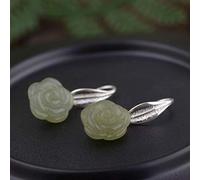 WOZUIMEI Chinese Style Earrings Eardrop S925 Silver Plain Silver Earrings Jewelry Simple Fashion Temperament Female Nephrite Rose EarringsLight Jasper