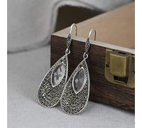 WOZUIMEI Chinese Style Earrings Eardrop S925 Silver Retro Craft Art Water Drop Earrings Women Fashion Silver Crystal EarringsAs Shown