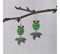 WOZUIMEI Chinese Style Earrings Eardrop S925 Silver Retro Fashion Green Agate Goldfish Earrings Female Synthetic Sand Crystal Earringsagate