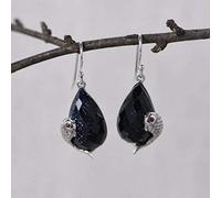 WOZUIMEI Chinese Style Earrings Eardrop S925 Silver Retro Fashion Silver Earrings Thai Silver Carp Water Drops Synthetic Sand Crystal Female Silver EarringsAs Shown