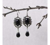 WOZUIMEI Chinese Style Earrings Eardrop S925 Silver Retro Fashion Water Drop Black Agate Silver Earrings Female Flower Thai Silver EarringsAs Shown