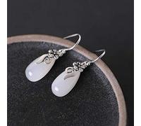 WOZUIMEI Chinese Style Earrings Eardrop S925 Silver Retro Women's Fashion Water Drop Nephrite Earrings Thai Silver Inlaid Jade Earrings WomenAs Shown