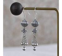 WOZUIMEI Chinese Style Earrings Eardrop S925 Silver Wishful Chinese Knot Earrings Female Beaming Lantern Silver Bead Tassel Thai Silver EarringsAs Shown