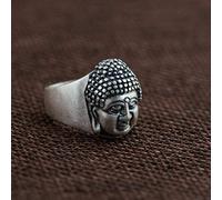 WOZUIMEI Chinese Style Ring Jewelry Pure Silver Ring S990 Antique Old Thai Silver Index Finger Ring Men and Women Matte Ethnic Style Buddha Ringring, r