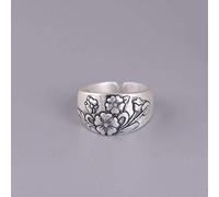 WOZUIMEI Chinese Style Ring Jewelry Pure Silver Ring S990 Retro Female Fashion Literary Style Thai Silver Matte Peony Adjustable Split Ring Adjustable Opening