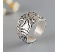 WOZUIMEI Chinese Style Ring Jewelry Pure Silver S990 Retro Thai Silver Antique Matte Pattern Ring Female Adjustable Split Silver Ringring