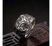 WOZUIMEI Chinese Style Ring Jewelry S925 Pure Silver Retro God Beast Ring Thai Silver Personality Male and Female Couple Opening Silver RingBig