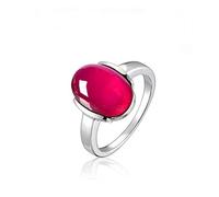 WOZUIMEI Chinese Style Ring Jewelry S925 Pure Silver Ring Jewelry Egg Noodles Court Opening Design Women's Simple Red Corundum RingAs Shown