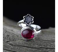 WOZUIMEI Chinese Style Ring Jewelry S925 Pure Silver Ring Jewelry Fashion Personality Female Red Corundum Open Ring Red Corundum