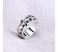 WOZUIMEI Chinese Style Ring Jewelry S925 Pure Silver Ring Jewelry Jewelry Thai Silver Personality Male Personality Rotating Baby Elephant RingElephant Ring, 0.5P