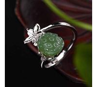 WOZUIMEI Chinese Style Ring Jewelry S925 Pure Silver Ring Retro Inlaid Nephrite Lotus Female High-End Open Ring As Shown