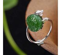 WOZUIMEI Chinese Style Ring Jewelry S925 Pure Silver Ring Retro Inlaid Nephrite Lotus Female High-End Open Match All RingAs Shown