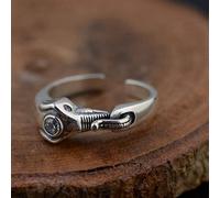 WOZUIMEI Chinese Style Ring Jewelry S925 Sterling Silver Ring Antique Craft Female Adjustable Split Elephant Ring Gift Thai SilverWhite Zircon