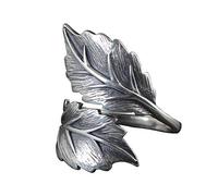 WOZUIMEI Chinese Style Ring Jewelry S925 Sterling Silver Ring Antique Craft Ring Female Adjustable Split Thai Silver Leaf Ringring