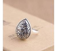 WOZUIMEI Chinese Style Ring Jewelry S925 Sterling Silver Ring Antique Female Lotus Ringring, 0.5L