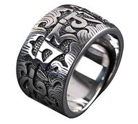 WOZUIMEI Chinese Style Ring Jewelry S925 Sterling Silver Ring Retro Male Ethnic Style Six-Character Proverbs Wide Adjustable Split Ring Thai Silver RingAdjustable Opening