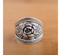 WOZUIMEI Chinese Style Ring Jewelry S990 Pure Silver Ring Antique Craft Female Fashion Flower Rich Ring Thai SilverAdjustable Opening