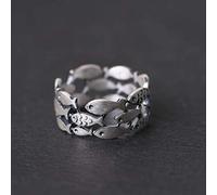 WOZUIMEI Chinese Style Ring Jewelry Thai Silver S990 Pure Silver Ring Antique Matte Craft Three-Row Hollow Goldfish Jewelryring, 0.5L