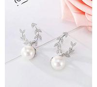 WOZUIMEI Korean Style Personality Zircon Twig Pearl Earrings Women's Fashion Temperament S925 Silver Needle Eardrop Earring Stud EarringsAs Shown