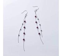 WOZUIMEI Lady's Women's Line S925 White Fungus Sweet Light Garnet Beads Style Long Tassel Ear Wire Ear JewelryS925 White Fungus line