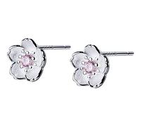 WOZUIMEI S925 Silver Cherry Earrings Female Literary Style Pink Diamond Flower Earrings Temperament Peach Sweet BeautyA Pair