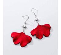 WOZUIMEI S925 Silver Earrings Female Han Guangming Temperament Sweet Long Red Petal Earrings a Pair