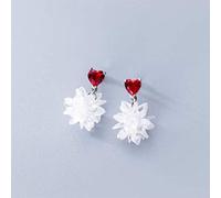 WOZUIMEI S925 Silver Earrings Female Korean Fashion Red Love Earrings Ice Crystal Flower Short EarringsA Pair