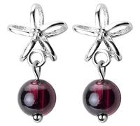 WOZUIMEI S925 Silver Hollow Five-Petal Flower Earrings Korean Art Style Red Garnet Simple Earrings a Pair