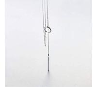 WOZUIMEI S925 Silver Necklace Female Korean Fashion Ring One Word Buckle Necklace Personality Clavicle Chain FemaleRound