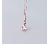 WOZUIMEI S925 Silver Necklace Female Korean Style Cute Transparent Water Drop Clavicle Chain Fashion Diamond Chainpink