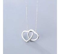 WOZUIMEI S925 Silver Necklace Women's Korean Fashion Style Full of Discrepancies in The Actual Interlocking Heart Necklace Collarbone Chain Sweet and Romantic JewelryS925 Silver Sheath Strand