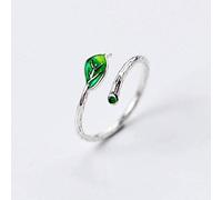 WOZUIMEI S925 Silver Ring Female Korean Style Simple Branch Green Leaf Open Ring Literary Leaf Single Ring FemaleAdjustable Ring