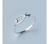 WOZUIMEI S925 Silver Ring Female Simple Fashion Hollow Fish Ring Korean Ring Adjustable Ring