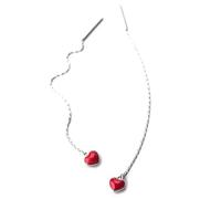 WOZUIMEI S925 White Fungus Line Female Korean Art Style Red Love Earrings Temperament Heart-Shaped Earrings FemaleEar line