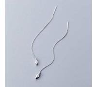 WOZUIMEI S925 White Fungus Line Female Korean Style Fashion Diamond Drop Long Earrings Temperament Personality Oval Ear LineEar line