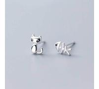 WOZUIMEI S925 White Fungus Nail Female Korean Style Simple Cat Fish Bone Fashion Asymmetric EarringsEarrings