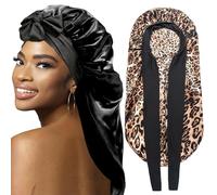 WOZUTUNT 2Pcs Bonnets for Black Women Braid Bonnet, Large Long Satin Bonnet for Braids Sleeping(Black & Leopard)