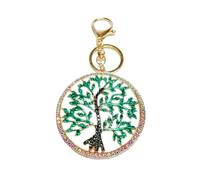 Wozya Unisex Rhinestone Crystal Setting Hollow Tree of Life Pendant Keychain for Bags Backpacks Handbags Belt Loop Car Power, Dark Green, One Size