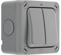 BG Electrical Outdoor Double Switch with LED Indicator, Weatherproof, Grey, Nexus Storm, 2-Way, 20A, IP66 Rated, WP42