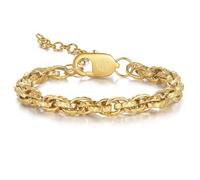 WP WEPICK Men's Bracelets 18K Gold Plated Men Link Bracelet for Men Stainless Steel Non Tarnish Chain Bracelets Birthday Jewelry Gift Box, 7 Inch, no gemstone