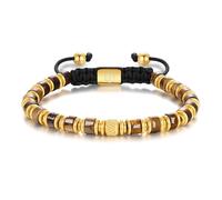 WP WEPICK Mens Leather Bracelet 18K Gold Plated Bracelets for Men Adjustable Franco Chain Link Stainless Steel Handmade Braided Men Gold-plated Bracelet Jewelry Gift, 6.5-8 in for Wrist, no gemstone