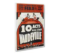 Wpa Acts All Star Vaudeville Theatre Poster Canvas Print | Gallery Wrapped 30mm Frame Wall Art | 20x14 inches | Ready to Hang | Retro Space Picture | Living Room Bedroom Lounge Office