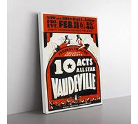 Wpa Acts All Star Vaudeville Theatre Poster Vintage Canvas Wall Art Print Ready to Hang, Framed Picture for Living Room Bedroom Home Office Décor, 60x40 cm (24x16 Inch)