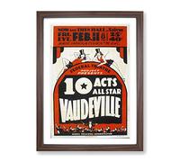 Wpa Acts All Star Vaudeville Theatre Poster Vintage Framed Print | A2 Walnut Framed Wall Art | Ready to Hang | Classic Space Picture | Living Room Bedroom Lounge Office