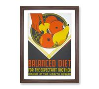 Wpa Balanced Diet Poster Vintage Framed Print | A2 Walnut Framed Wall Art | Ready to Hang | Classic Nature Picture | Living Room Bedroom Lounge Office