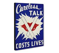 Wpa Careless Talk Costs Lives Poster Canvas Print | Gallery Wrapped 30mm Frame Wall Art | 20x14 inches | Ready to Hang | Retro Picture | Living Room Bedroom Lounge Office